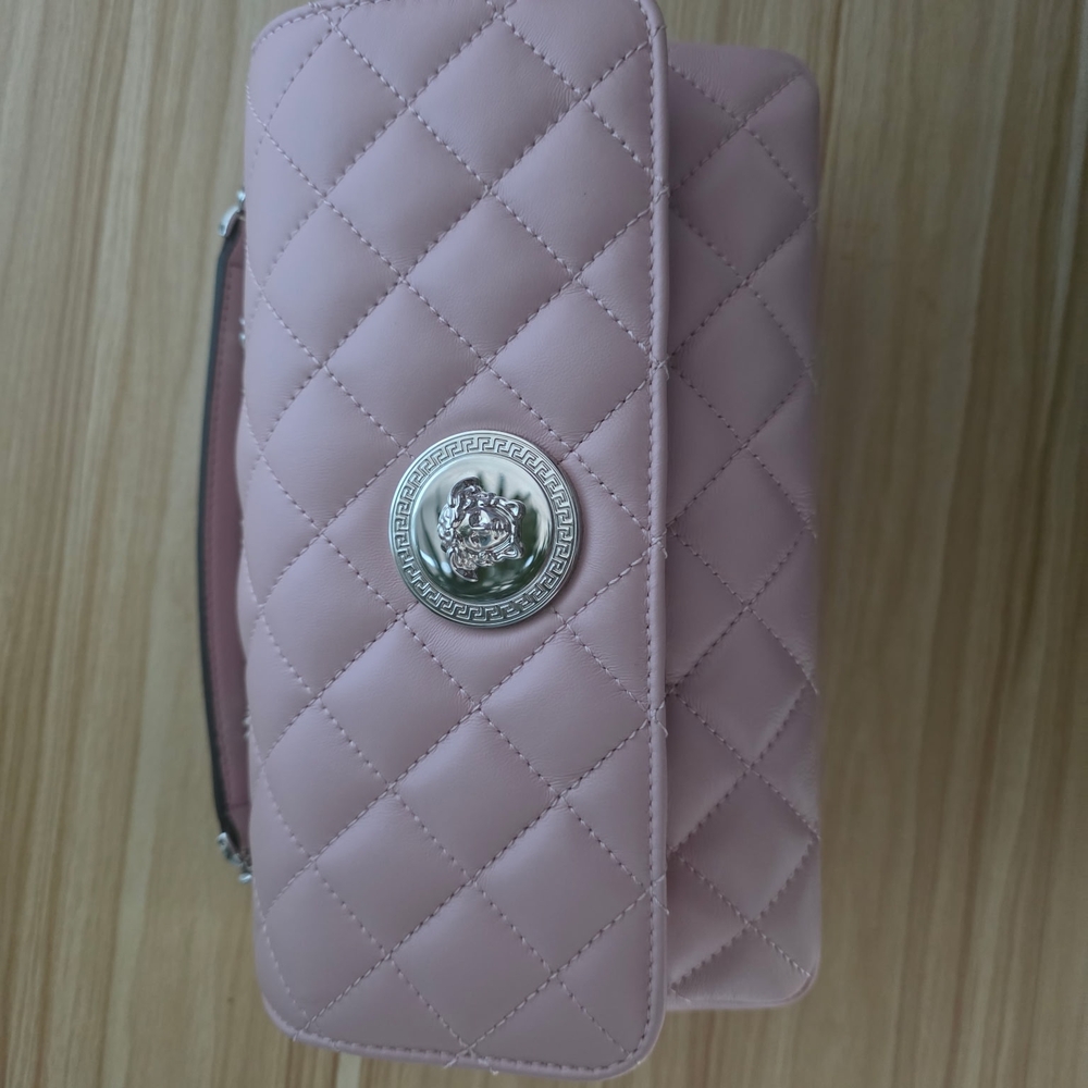 Versace Pink Quilted Lambskin Crossbody Shoulder Bag